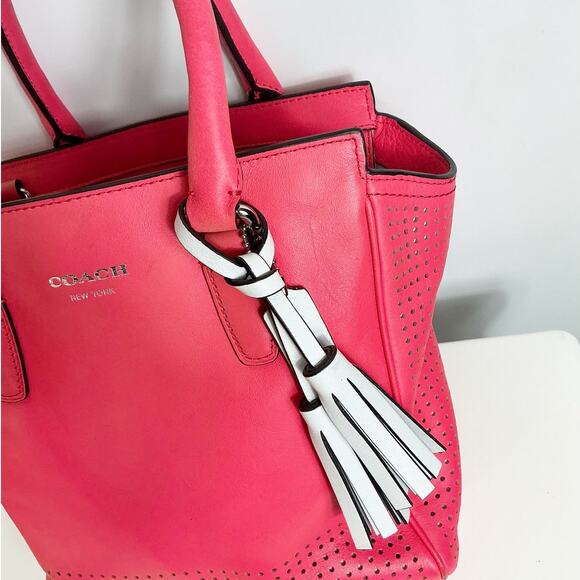Coach Legacy Mini Tanner Perforated Purse Handbag with Strap Coral Pink - Picture 2 of 7